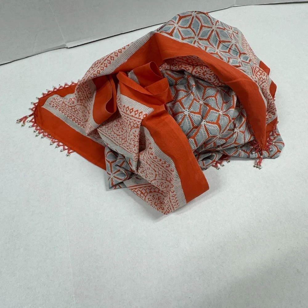 Bold Orange/Red Geometric Prints Patterns Scarf or Sarong - 73